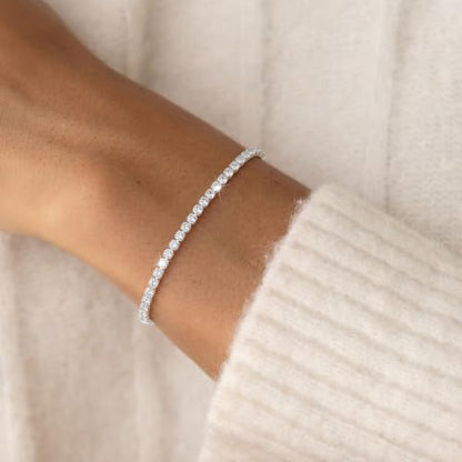 Tewiky Tennis Bracelet 14K Gold/Silver Plated 3mm Cubic Zirconia Tennis Bracelets for Women, Dainty Gold Bracelets for Women Non Tarnish Jewelry - color: Silver