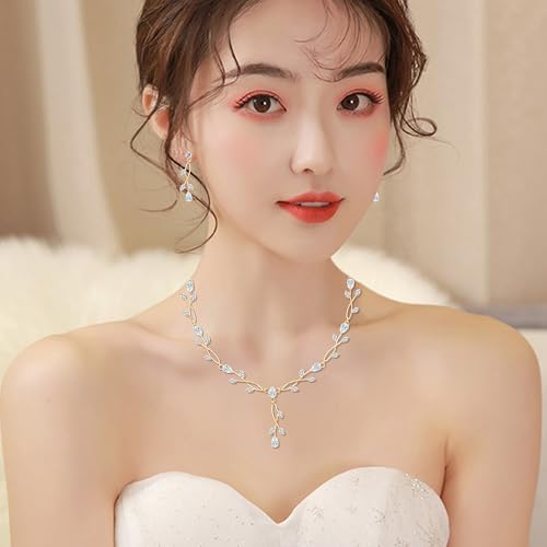 CSY Elegant Bridal Jewelry Sets Clear Cubic Zirconia Wedding Necklace Earrings Bracelet Set for Birdes Bridesmaids CZ Prom Jewelry - color: Gold-Necklace Earrings Bracelet