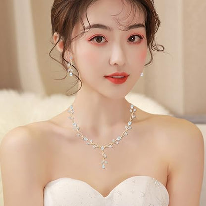 CSY Elegant Bridal Jewelry Sets Clear Cubic Zirconia Wedding Necklace Earrings Bracelet Set for Birdes Bridesmaids CZ Prom Jewelry - color: Gold-Necklace Earrings Bracelet