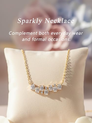 CYW All Moissanites Bar Pendant Necklace for Women, 16inch /18inch, Solid 925 Sterling Silver with Gold Plated, Birthday Valentine Wedding Anniversary Jewelry - color: Radiant-cut - Yellow Gold