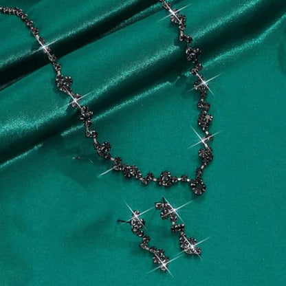 Unicra Bride Crystal Necklace Earrings Set Bridal Wedding Jewelry Sets Rhinestone Choker Necklace Costume Jewelry Set for Women and Brides - color: Black
