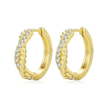 14K Gold Hoop Earrings for Women Thick Large Earrings Lightweight | Gold Plated Huggie Earrings for Women Hypoallergenic (with Gift Box) - color: Twisted CZ-20MM