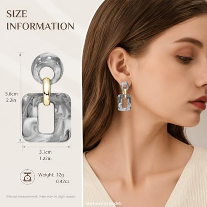 Retro Boho Hollow Square Earrings Lightweight Fashion Jewelry Casual Daily Wear Geometric Drop Earrings Party Acrylic Square Dangle Accessories - color: Grey