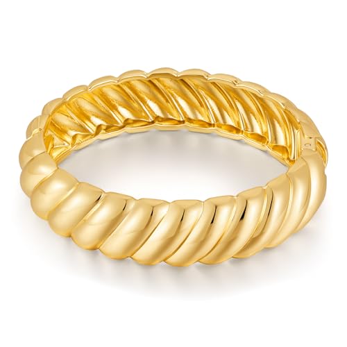Chunky Gold Bangle Bracelets for Women Twisted Hinged Wrist Cuff Bracelets open Spiraled Oval Bracelet Trendy Jewelry for Women - color: wide cuff bangle