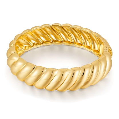 Chunky Gold Bangle Bracelets for Women Twisted Hinged Wrist Cuff Bracelets open Spiraled Oval Bracelet Trendy Jewelry for Women - color: wide cuff bangle