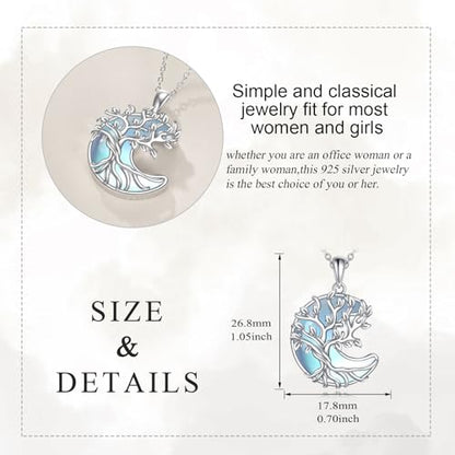 YAFEINI 925 Sterling Silver Moonstone Necklace Filigree Teardrop Pendant Necklace Jewelry for Women Girls - color: VV-Tree of Life Moon Moonstone