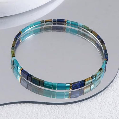 Candy Colorful Tila Flat Beads Bracelets for Women Trendy Unique Friendship Handmade Stackable Christmas Jewelry Gifts - color: dark blue