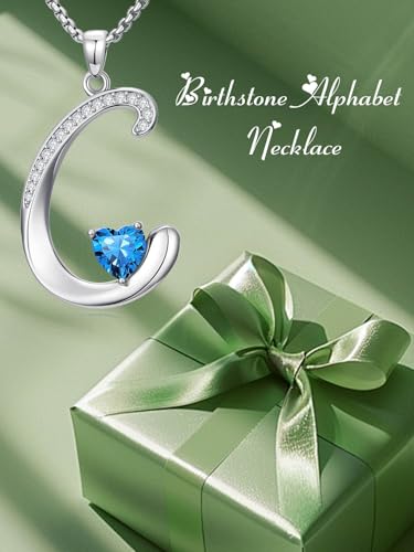 A to Z Initial Birthstone Pendant Necklaces Name Jewelry for Women | 18K White Gold Plated Personalized Alphabet Jewelry Anniversary Christmas Birthday Gifts for Wife Her Daughter Girlfriend - color: C Initial-12-Dec