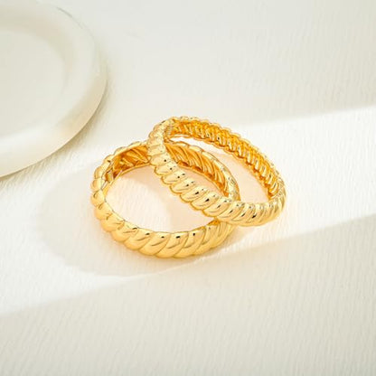 2PCS Chunky Gold Bangle Bracelets for Women Statement Hinged Open Thick Wrist Wrap Bracelet Stackable Bracelet Trendy Jewelry for Party Summer