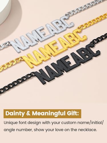 GoldChic JEWELRY Name Necklace Personalized for Men, Womens Custom Name Plate Chain, Stainless Steel Customized Old English Nameplate Choker with Curb Chains Custom, 16 inches to 30 inches - color: Cuban Chain 6 mm- Steel(Large Pendant)