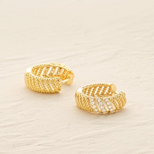 Women Gold Earrings Huggie Hoop Cubic Zirconia 14K Gold Plated Small Simple Hypoallergenic Everyday Jewelry - style: Twist