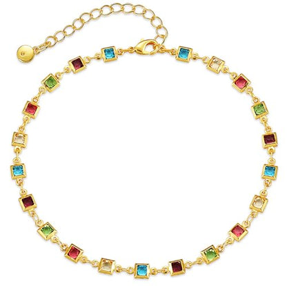 18K Gold Plated Anklet for Women Multicolor Crystal Ankle Bracelets Boho Adjustable Chain Anklets - color: Square