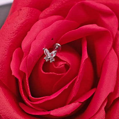 VERAMI 16G Surgical Steel Pushin Lip Rings Butterfly Flower Bee Nose Stud Rings Top Push in Threadless Flat Back Nose Rings Studs Cartilage Earrings for Womens - color: STYLE-01