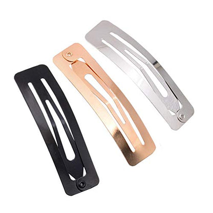 30Pcs No Slip Metal Snap Hair Clips Grips Hair Barrettes Rectangle BB Clips for Women Hair Accessories, 60mm (Silver, Black and Rose Gold)