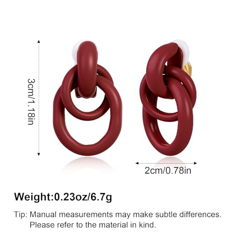 Gold Geometric Clip On Earrings for Women Chunky Gold Knot Link Clip Earrings Trendy Jewelry - color: Wine Red