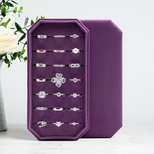 Velvet Ring Organizer Display Tray Jewelry Box Earring Holder Case | for Wedding Birthday Christmas Day (Purple) - color: Purple