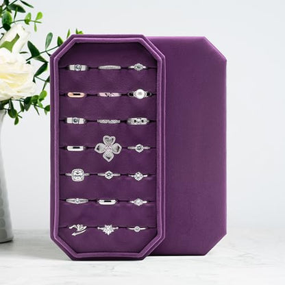 Velvet Ring Organizer Display Tray Jewelry Box Earring Holder Case | for Wedding Birthday Christmas Day (Purple) - color: Purple