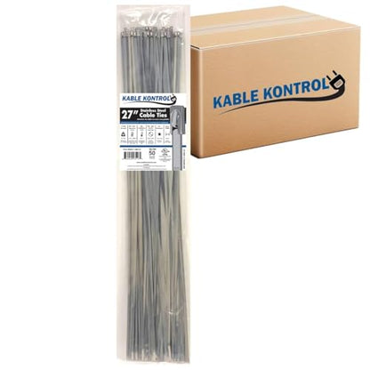 Kable Kontrol Stainless Steel Metal Zip Ties 27 Inch 2500 Pcs, 200 Lbs Test | Heavy Duty Steel Bulk Cable Ties, Self-locking, Multi-Purpose, Outdoor and Indoor Use, High Temperature, Corrosion Resistant - size: 27" - 200 Lbs - 2500 Pcs