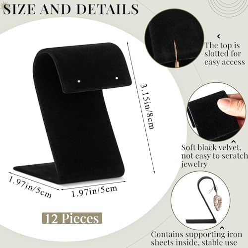 RattanView 12 Pieces Black Velvet Earring Display Stand Necklace Pendant Jewelry Stand Showcase Organizer Display Holder for Earring Pendant Accessory Rack - color: Black