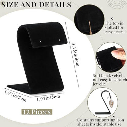 RattanView 12 Pieces Black Velvet Earring Display Stand Necklace Pendant Jewelry Stand Showcase Organizer Display Holder for Earring Pendant Accessory Rack - color: Black