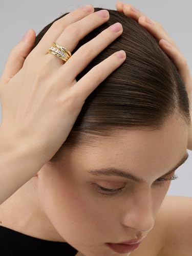 14k Gold Filled Rings For Women, Trendy Dainty X Ring | Gold Stacking Rings Non Tarnish,Chunky Statement Rings for Women - size: 8