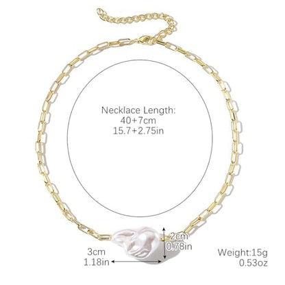 Chunky Pearl Necklaces for Women Chunky Baroque Pearl Beaded Gold Chain Link Pearls Pendant Necklace White Pearls Necklace Valentine's Day Jewelry Gifts Party Prom Birthday Outfits Accessorie - style: Golden Chain One Pearl