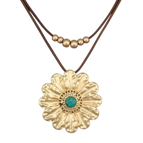 Boho Necklaces for Women Chunky Circle Necklace Bohemian Necklaces | Chunky Boho Necklace for Women Layered Boho Circle Leather Choker Necklace Long Vintage Necklaces Bohemian Jewlery Gifts - style: Bohemian Large Pendant Necklace