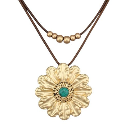 Boho Necklaces for Women Chunky Circle Necklace Bohemian Necklaces | Chunky Boho Necklace for Women Layered Boho Circle Leather Choker Necklace Long Vintage Necklaces Bohemian Jewlery Gifts - style: Bohemian Large Pendant Necklace