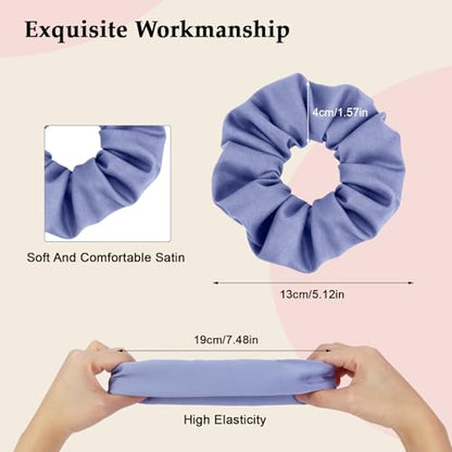 Satin Scrunchies for Women – 8PCS Blue Silk Hair Ties – No Crease, Frizz-Free, Gentle Elastic Hair Bands for Thick & Thin Hair, Soft & Stylish Hair Accessories Gifts - color: Large-Blue