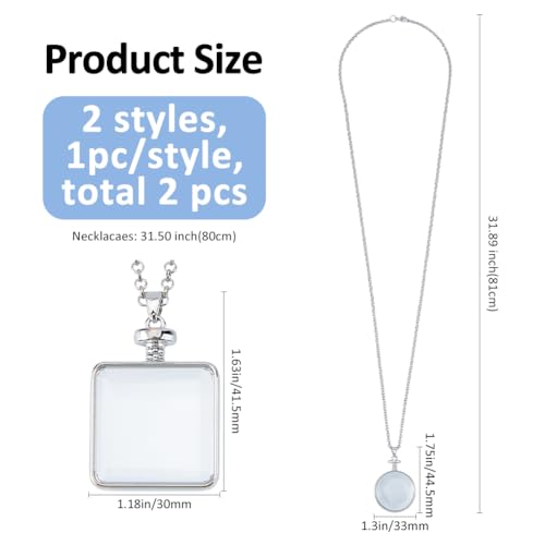 SUPERFINDINGS 2Pcs 2 Styles Photo Locket Necklace Memory DIY Square Charm Necklaces Glass Cabochons Photo Frame Locket Pendants for DIY Wedding Bouquet Jewelry Making