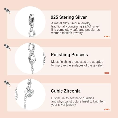 Annmors S925 Clip Spacer Safety Chain Stopper Charms for Pandora, Gift Mom Daughter Friend Sister Wife Grandma Girlfriend Fmaily On Christmas Mothers Valentines Halloween Graduation - color: D02-Infinity Love Heart Safety Chain
