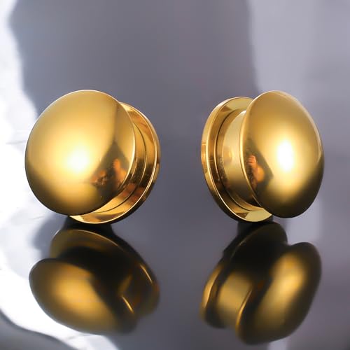 Casvort 2 PCS Hypoallergenic 0G-1" Cute Timeless Smooth Ball Screw Ear Gauges 316 Surgical Stainless Steel Fashion Ear Gauges Earrings Expander Women Piercing Body Jewelry - color: Gold, size: 14 mm