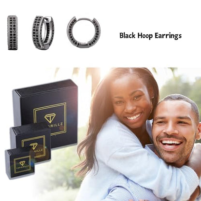 Iced Out Hoop Earrings Cubic Zirconia Huggie Cartilage Cuff Hypoallergenic 14K Gold Plated Luxury Fashion Round Circle Earrings For Men Women - color: 02 Black