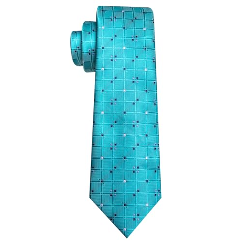 YOHOWA Men Plaid/Striped Ties Clip Set Silk Necktie Pocket Square Cufflinks | Woven Classic,Formal/Casual Mens Tie,Pocket Square Cufflinks Set,Luxury,Business,Wedding,Party,Prom,Graduation - color: Aqua