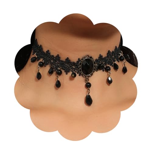 Gothic Black Choker Necklace, Elegant Lace Collar Design, Adjustable Velvet Ribbon, Dark Jewelry for Women, Unique Goth Gifts - style: Black Diamond