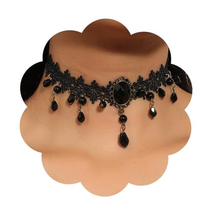 Gothic Black Choker Necklace, Elegant Lace Collar Design, Adjustable Velvet Ribbon, Dark Jewelry for Women, Unique Goth Gifts - style: Black Diamond
