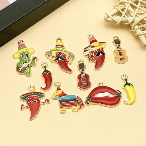 Youdiyla 30pcs Alloy enamel Mexican style carnival chili cactus set Pendant Jewelry Making DIY Keychain Earrings Pendant Various Design Charms for Jewelry Making Bracelets Necklace (SN1097) - color: SN1097
