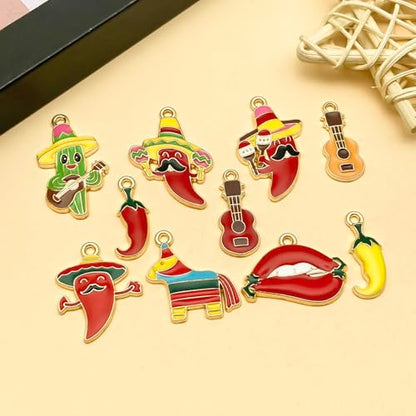 Youdiyla 30pcs Alloy enamel Mexican style carnival chili cactus set Pendant Jewelry Making DIY Keychain Earrings Pendant Various Design Charms for Jewelry Making Bracelets Necklace (SN1097) - color: SN1097
