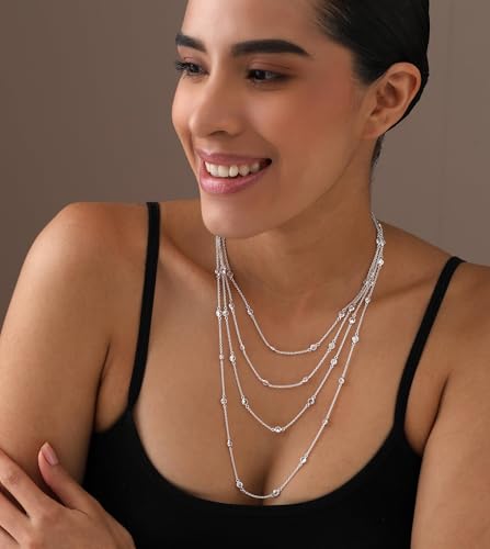 LeCalla 925 Sterling Silver CZ Station Necklace for Women | Italian Round Cubic Zirconia Station Chain Necklace (16, 18, 20, 24 Inches) - color: Sterling Silver, size: Length 24 Inches (Women's Opera Length)
