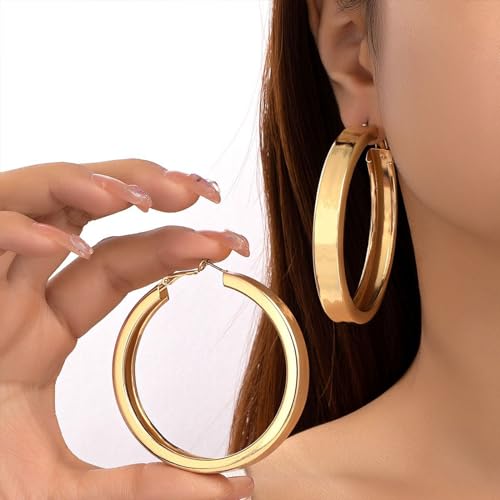 Large Hoop Earrings for Women Lightweight Chunky Earrings | Big Hoop Earrings for Women Chunky Jewelry 70s Outfits for Women - style: Hoop-G-01