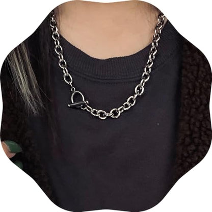 Dainty Unique Punk Layering Chain Choker Necklace Boho Jewelry Set Layered Pendant Statement Chunky Chain Necklace for Women Man