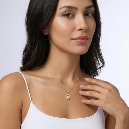 LLWOM Gold Necklace for Women-14k Gold Plated Infinity Necklace Star Of David Necklace Evil Eye Cross Pendants Heart Dainty Gold Necklace For Women - color: Gold-Evil Eye Hand