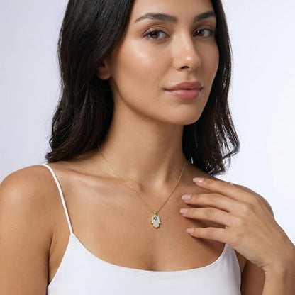 LLWOM Gold Necklace for Women-14k Gold Plated Infinity Necklace Star Of David Necklace Evil Eye Cross Pendants Heart Dainty Gold Necklace For Women - color: Gold-Evil Eye Hand