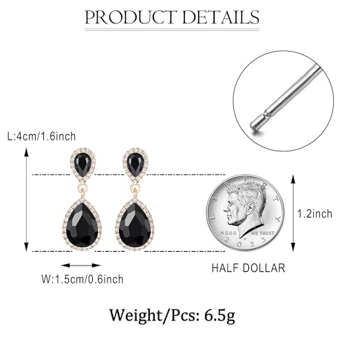 EVER FAITH Women's Austrian Crystal Wedding Tear Drop Dangle Earrings | Bridal Prom Jewelry for Bride Bridesmaid - color: Black Gold-Plated-Base