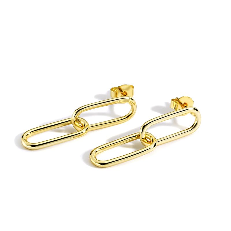 18K Gold-Plated Paperclip Earrings 925 Sterling Silver Posts Lightweight Hypoallergenic Earrings Jewelry Gift Birthday Present - color: Gold