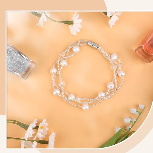 Coolrunner Ladies Faux Pearls Accent Off White Stretch Wrist Bracelet Jewelry (Pearl style3) - style: Style 3