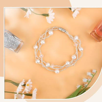 Coolrunner Ladies Faux Pearls Accent Off White Stretch Wrist Bracelet Jewelry (Pearl style3) - style: Style 3