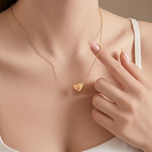 18k Gold Plated Heart Pendant Letter Necklaces for Girls Stainless Steel Initial Necklace for Women Birthday Gifts for Girls Women - color: Brushed Gold, style: Letter W