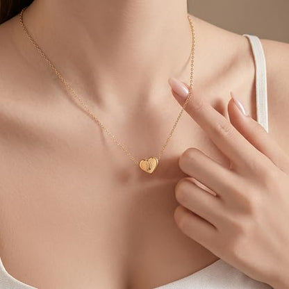 18k Gold Plated Heart Pendant Letter Necklaces for Girls Stainless Steel Initial Necklace for Women Birthday Gifts for Girls Women - color: Brushed Gold, style: Letter W