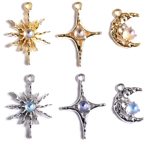 stino Jewelry Celestial Charms Set, Moon Star Sun Pendants | 48/56 Pcs, Silver & Gold Plated, DIY Jewelry Making Accessories - style: Baroque